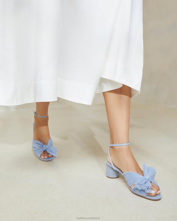 femmes Loeffler Randall bleu talon à nœud plissé dahlia chaussures 8HL84