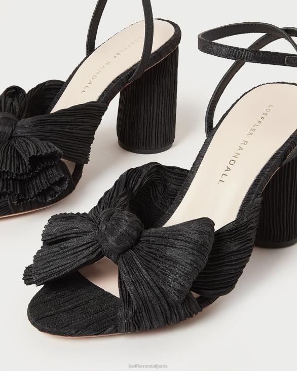 femmes Loeffler Randall noir talon à nœud plissé camélia chaussures 8HL817