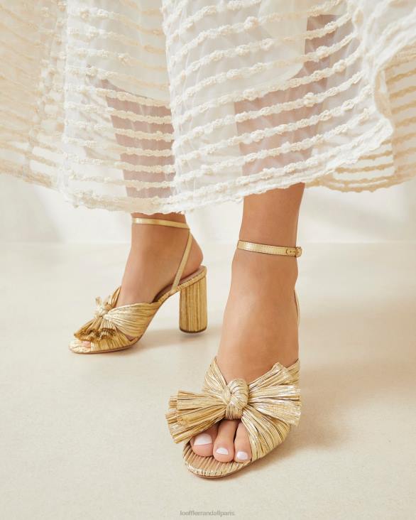 femmes Loeffler Randall or talon à nœud plissé camélia chaussures 8HL85