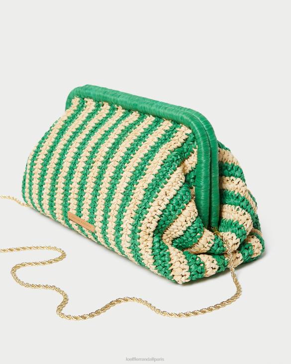 femmes Loeffler Randall naturel/rayure verte embrayage à cadre trudie Sacs 8HL8391