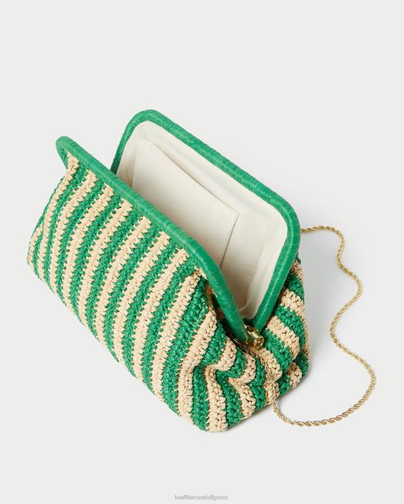 femmes Loeffler Randall naturel/rayure verte embrayage à cadre trudie Sacs 8HL8391