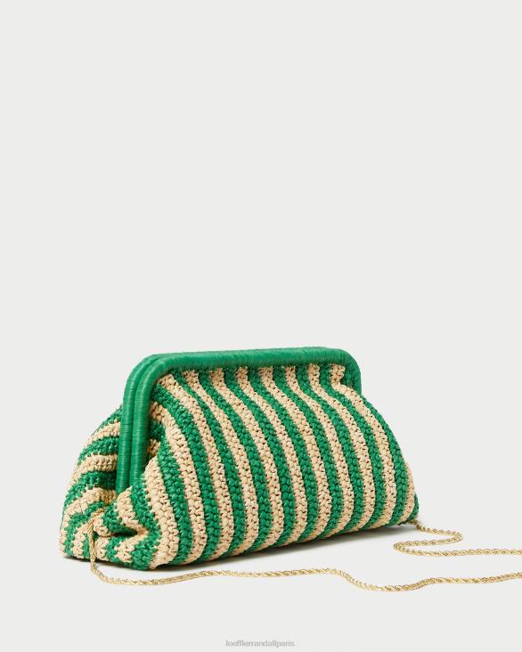 femmes Loeffler Randall naturel/rayure verte embrayage à cadre trudie Sacs 8HL8391
