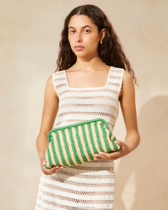 femmes Loeffler Randall naturel/rayure verte embrayage à cadre trudie Sacs 8HL8391