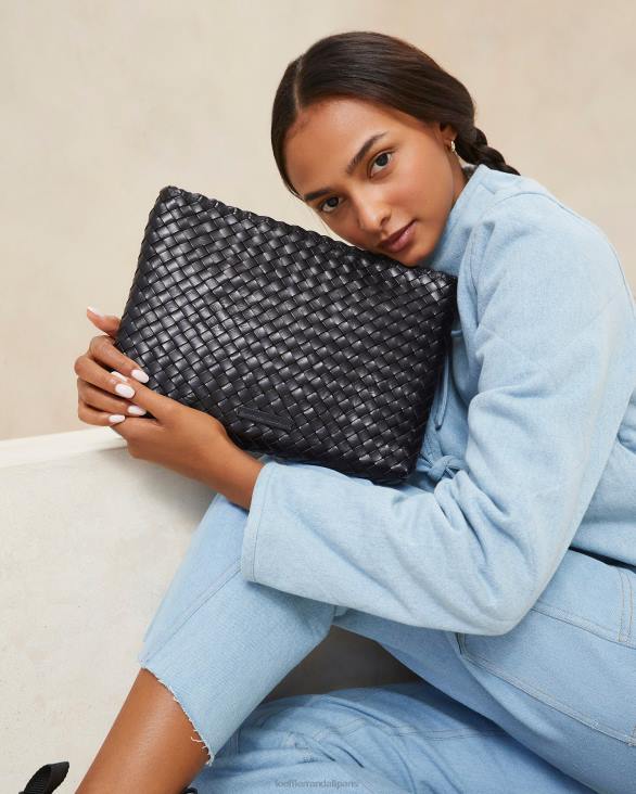 femmes Loeffler Randall noir pochette tissée plate Marissa Sacs 8HL8352