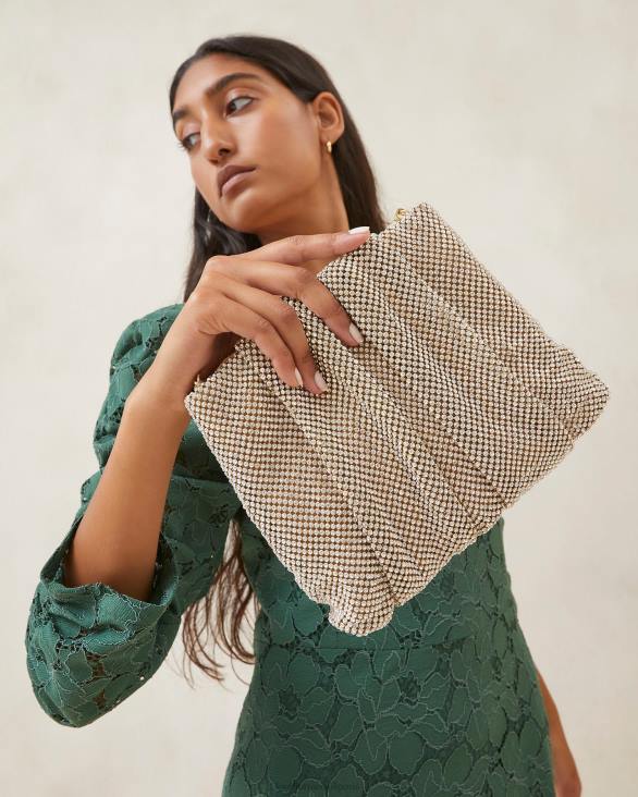 femmes Loeffler Randall or pochette froncée à strass ember Sacs 8HL8344
