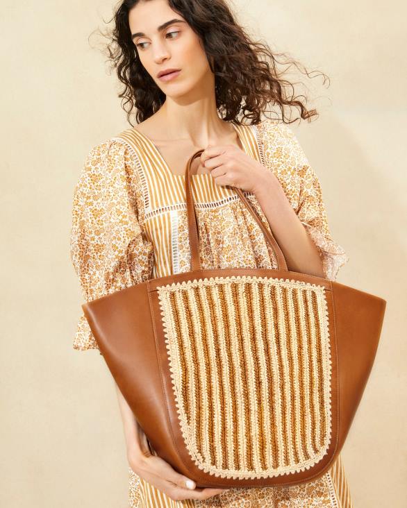 femmes Loeffler Randall naturel/marron/cognac cabas ailé Katia Sacs 8HL8321
