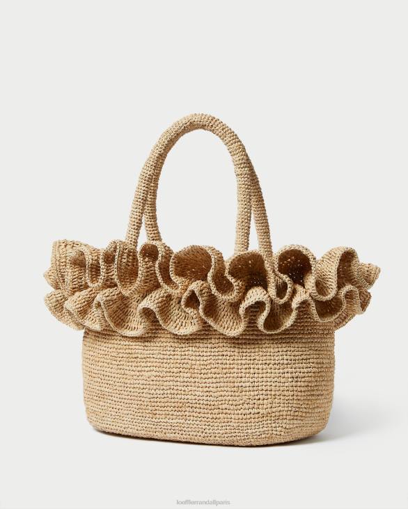 femmes Loeffler Randall naturel sac fourre-tout à volants en raphia lori Sacs 8HL8322
