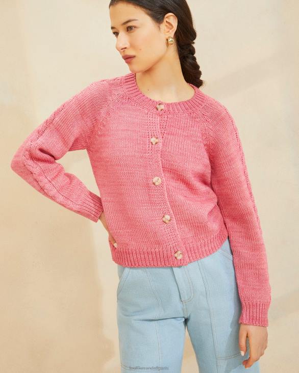 femmes Loeffler Randall rose cardigan à manches torsadées Lindy vêtements 8HL8255