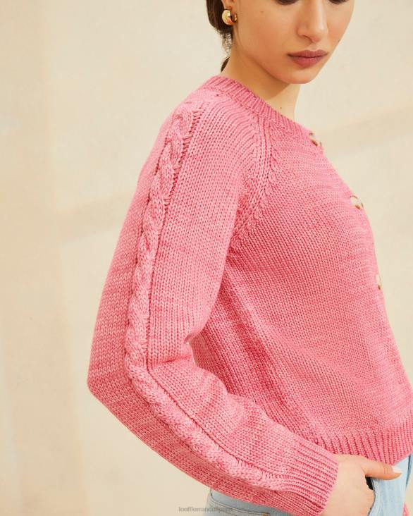 femmes Loeffler Randall rose cardigan à manches torsadées Lindy vêtements 8HL8255