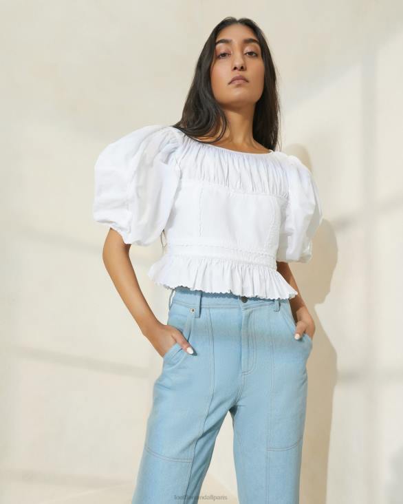femmes Loeffler Randall blanc anna - haut à basque et manches bouffantes vêtements 8HL8201