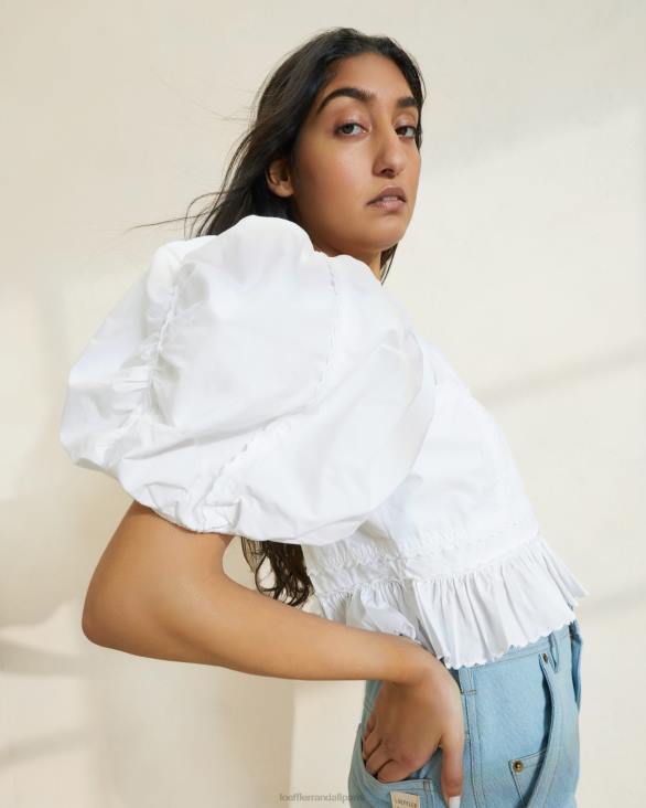 femmes Loeffler Randall blanc anna - haut à basque et manches bouffantes vêtements 8HL8201