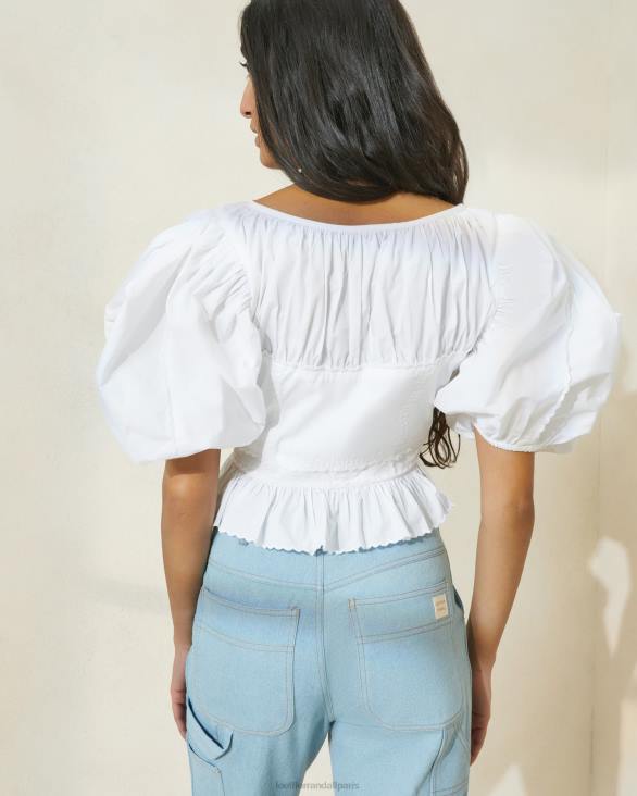femmes Loeffler Randall blanc anna - haut à basque et manches bouffantes vêtements 8HL8201