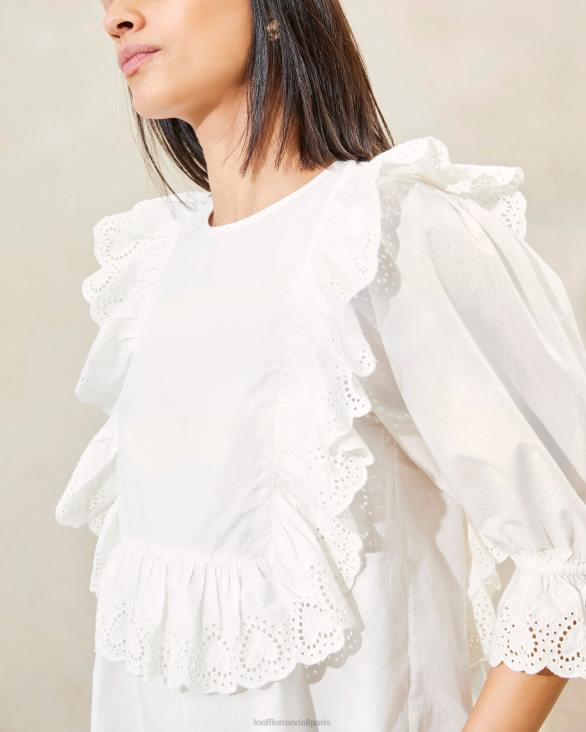 femmes Loeffler Randall blanc blouse cosima brodée de cœurs vêtements 8HL8212