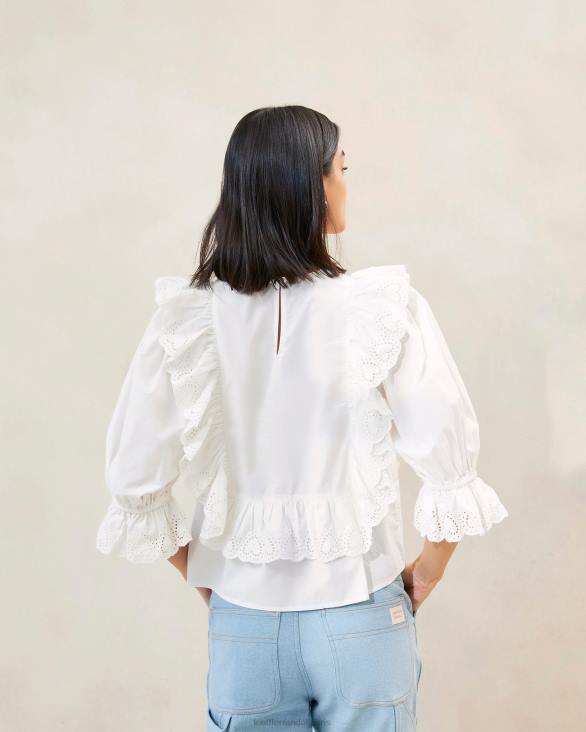 femmes Loeffler Randall blanc blouse cosima brodée de cœurs vêtements 8HL8212