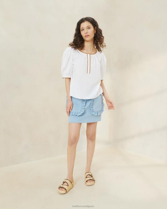 femmes Loeffler Randall blanc/cigare blouse festonnée britton vêtements 8HL8203