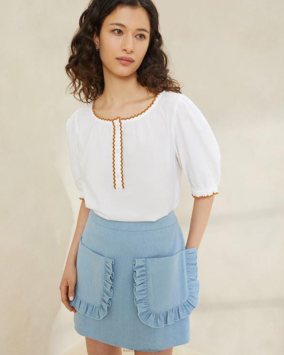 femmes Loeffler Randall blanc/cigare blouse festonnée britton vêtements 8HL8203