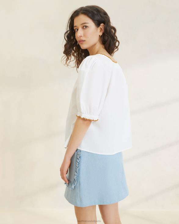 femmes Loeffler Randall blanc/cigare blouse festonnée britton vêtements 8HL8203