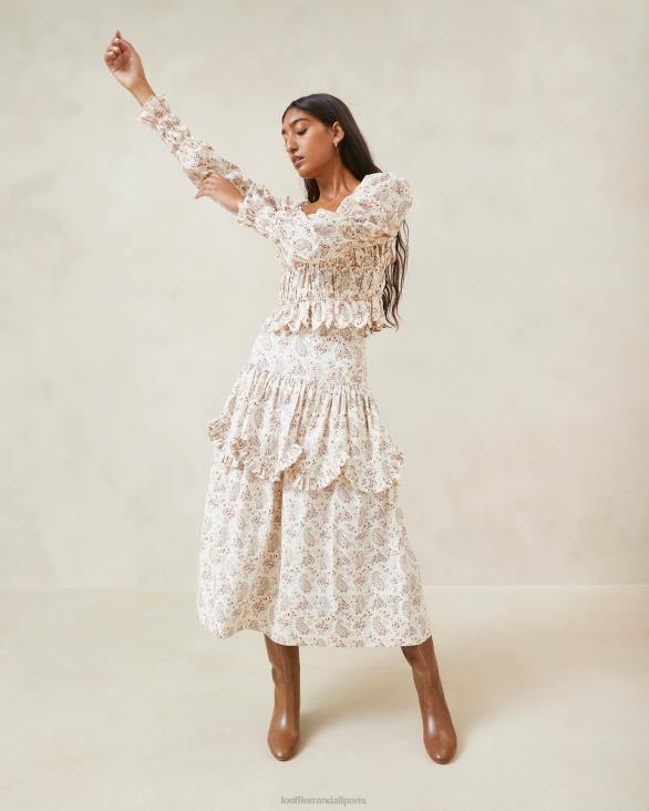 femmes Loeffler Randall crème florale à motif cachemire Misha - Haut ondulé à volants et motif cachemire vêtements 8HL8239