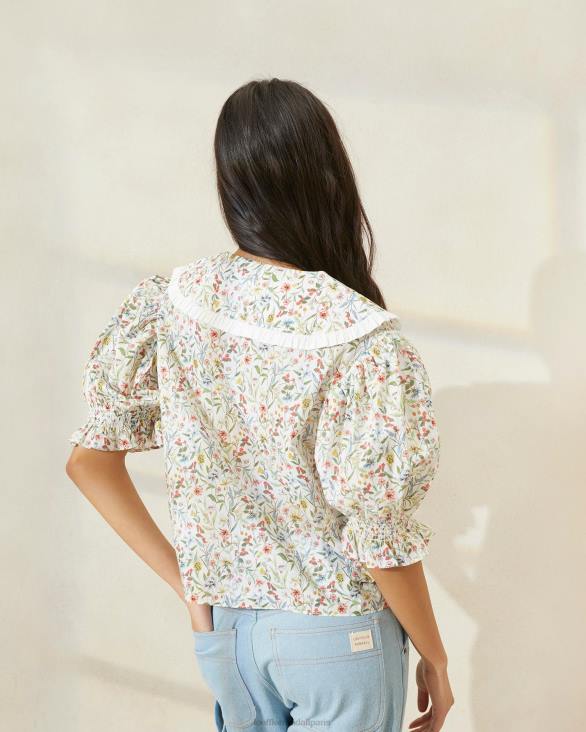 femmes Loeffler Randall crème/trèfle/coquelicot multi floral blouse chantal à manches bouffantes vêtements 8HL8202
