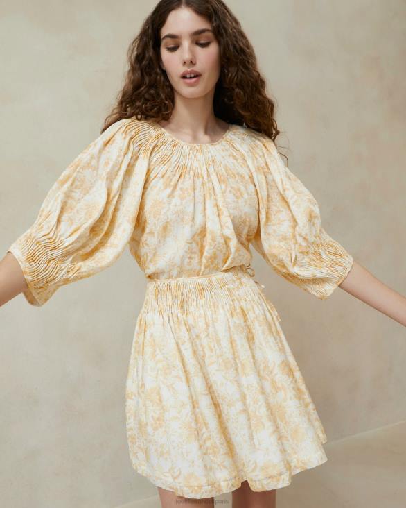 femmes Loeffler Randall floral de vigne ton sur ton haut smocké sloane vêtements 8HL8241