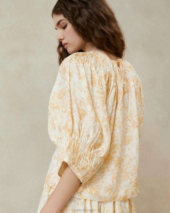 femmes Loeffler Randall floral de vigne ton sur ton haut smocké sloane vêtements 8HL8241