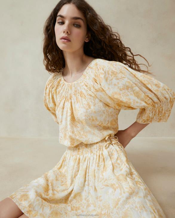 femmes Loeffler Randall floral de vigne ton sur ton haut smocké sloane vêtements 8HL8241