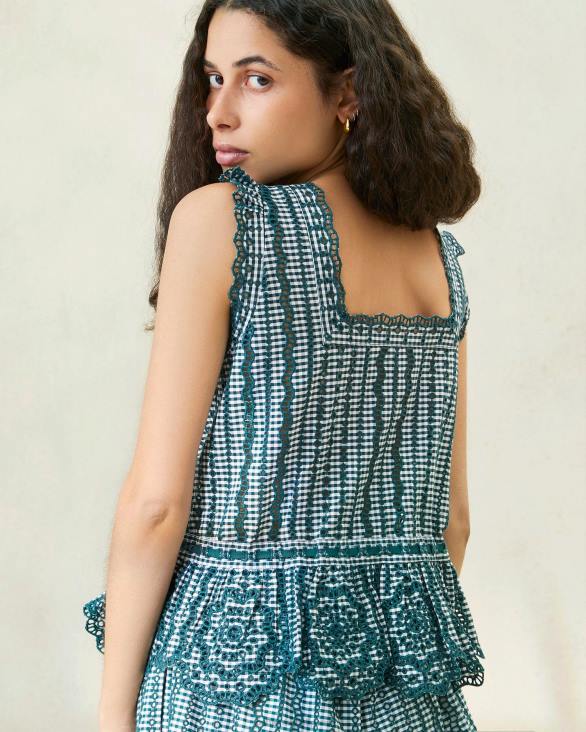 femmes Loeffler Randall mini vichy vert blouse festonnée arden vêtements 8HL8204