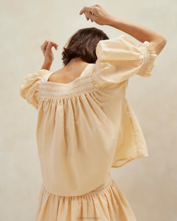 femmes Loeffler Randall sable/écru top smocké lydie vêtements 8HL8236