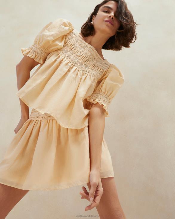 femmes Loeffler Randall sable/écru top smocké lydie vêtements 8HL8236