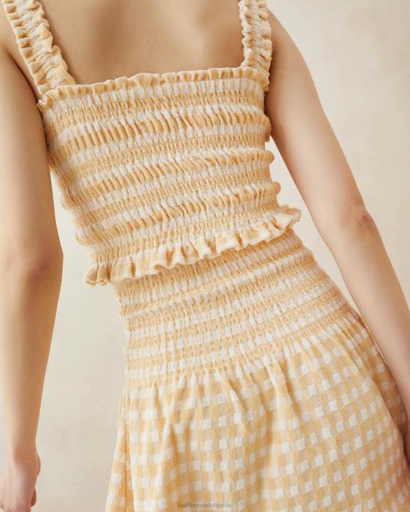 femmes Loeffler Randall vichy beige caraco smocké Fiona vêtements 8HL8252