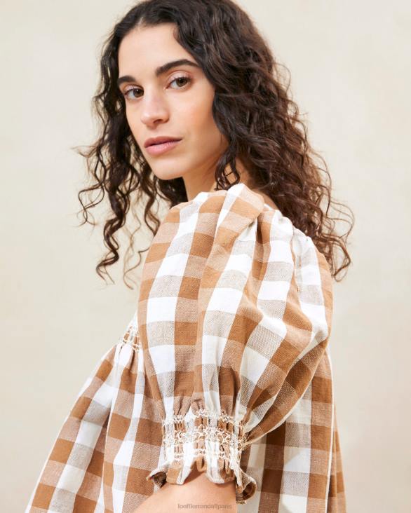 femmes Loeffler Randall vichy marron top smocké lydie vêtements 8HL8210