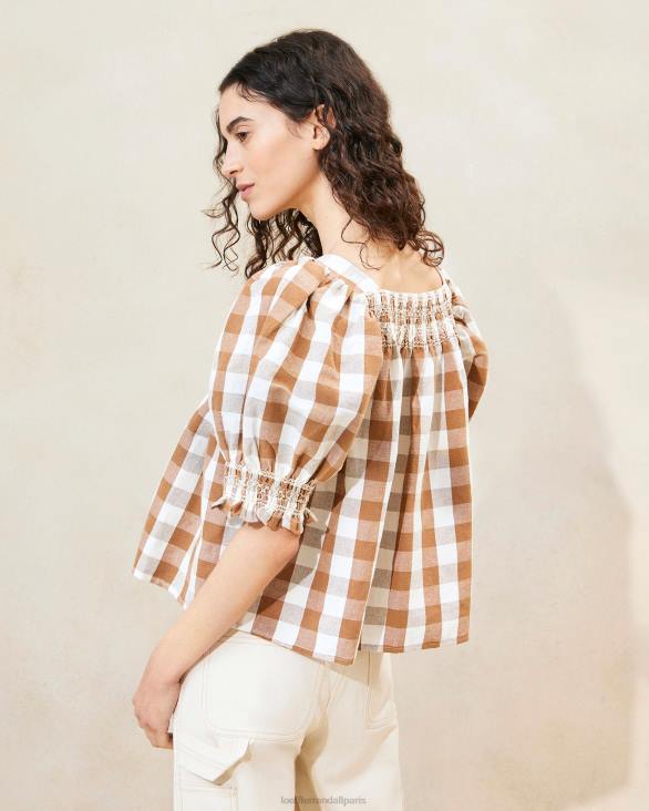 femmes Loeffler Randall vichy marron top smocké lydie vêtements 8HL8210