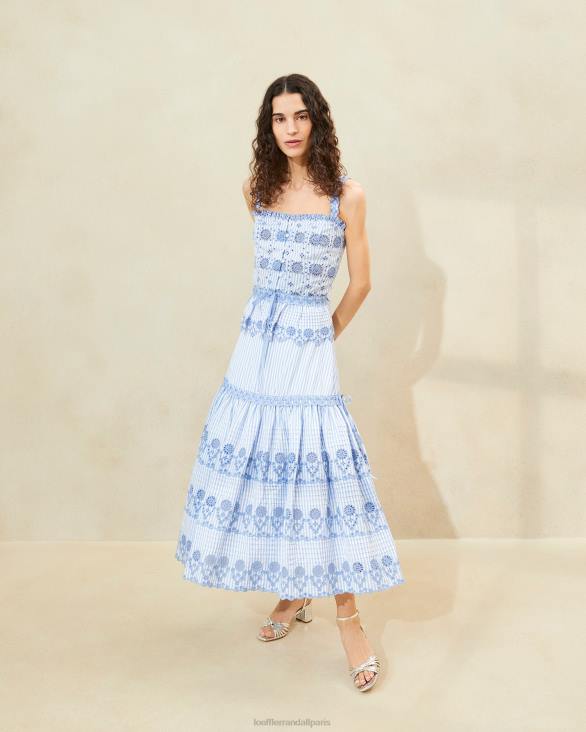 femmes Loeffler Randall bleu/crème jupe en broderie anglaise à rayures shireen vêtements 8HL8234
