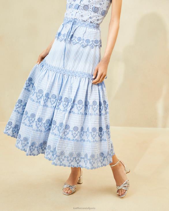 femmes Loeffler Randall bleu/crème jupe en broderie anglaise à rayures shireen vêtements 8HL8234
