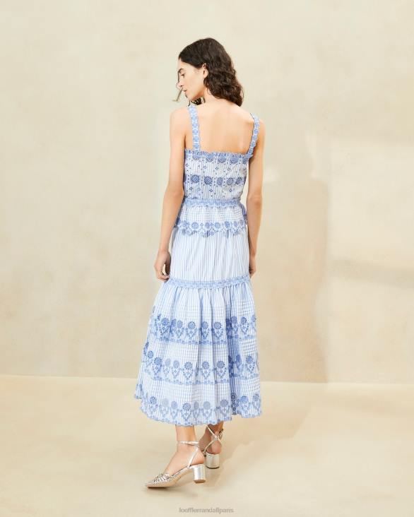 femmes Loeffler Randall bleu/crème jupe en broderie anglaise à rayures shireen vêtements 8HL8234