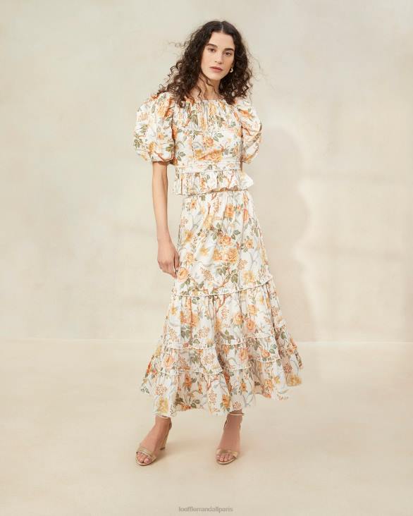 femmes Loeffler Randall crème botanique florale jupe mi-longue festonnée ellie vêtements 8HL8224