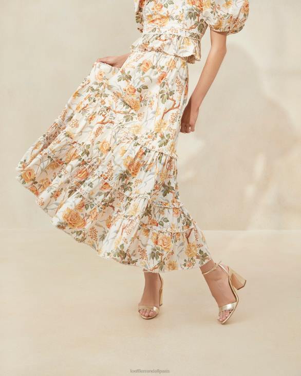 femmes Loeffler Randall crème botanique florale jupe mi-longue festonnée ellie vêtements 8HL8224