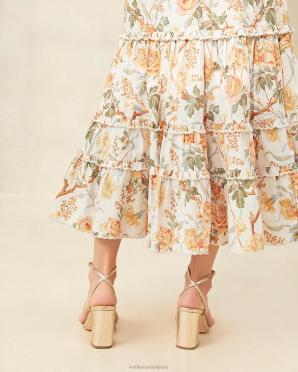 femmes Loeffler Randall crème botanique florale jupe mi-longue festonnée ellie vêtements 8HL8224