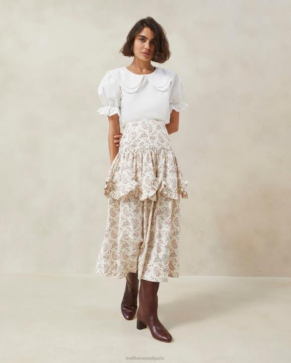 femmes Loeffler Randall crème florale à motif cachemire milo - jupe festonnée à volants et motif cachemire vêtements 8HL8240