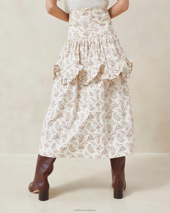 femmes Loeffler Randall crème florale à motif cachemire milo - jupe festonnée à volants et motif cachemire vêtements 8HL8240