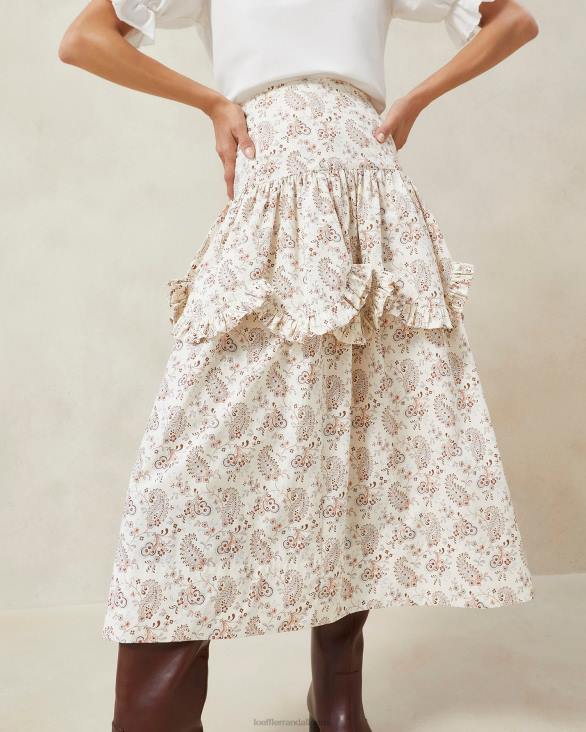 femmes Loeffler Randall crème florale à motif cachemire milo - jupe festonnée à volants et motif cachemire vêtements 8HL8240
