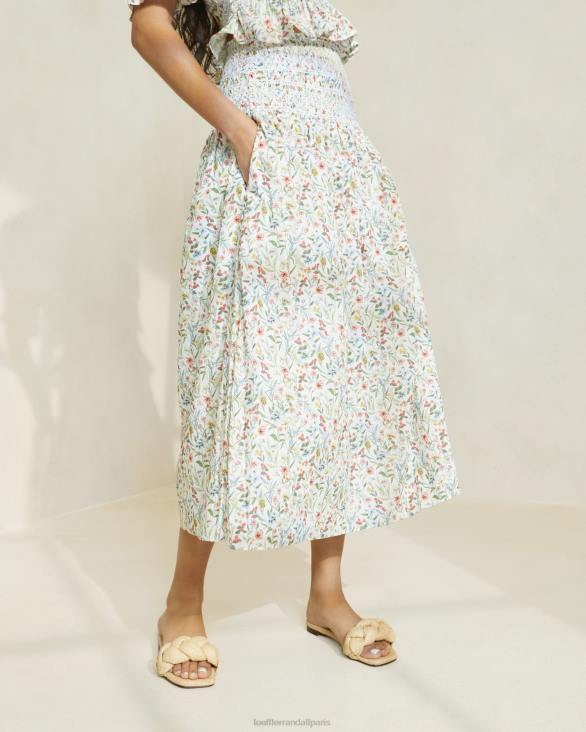 femmes Loeffler Randall crème/trèfle/coquelicot multi floral jupe midi à taille cintrée theodora vêtements 8HL8218