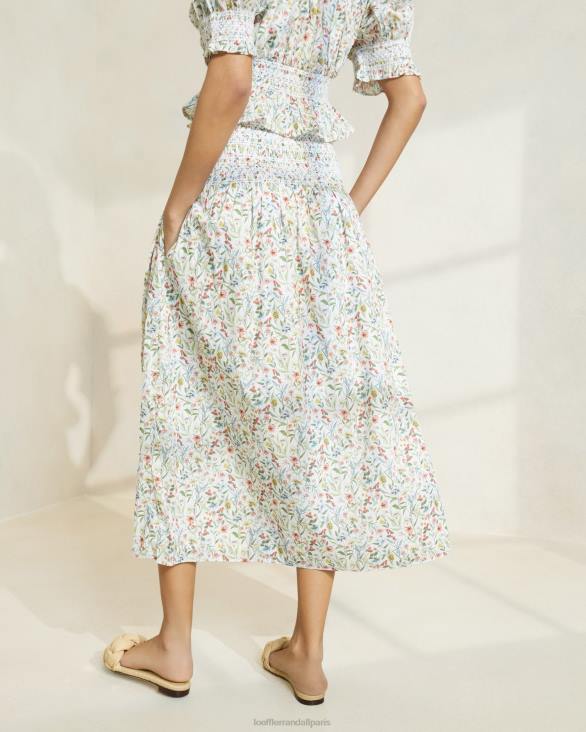 femmes Loeffler Randall crème/trèfle/coquelicot multi floral jupe midi à taille cintrée theodora vêtements 8HL8218