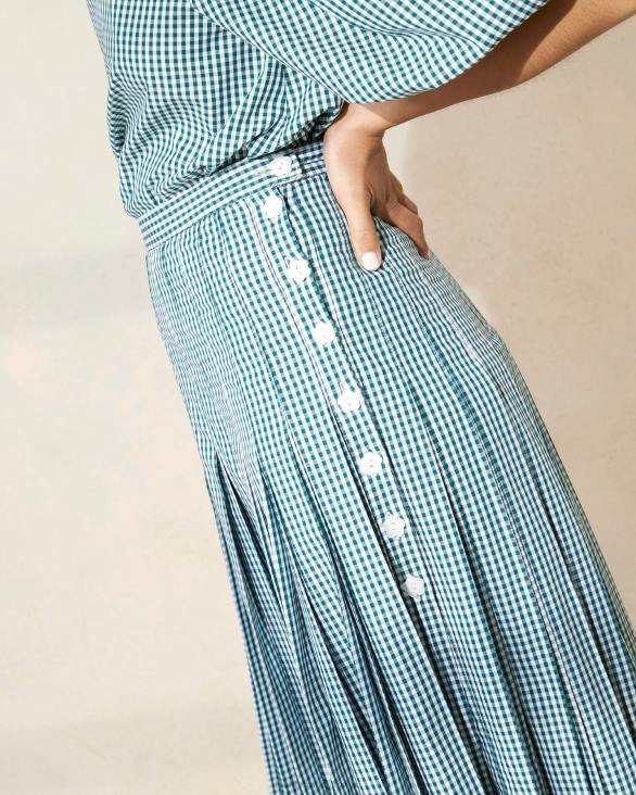 femmes Loeffler Randall mini vichy vert jupe plissée emlyn vêtements 8HL8223