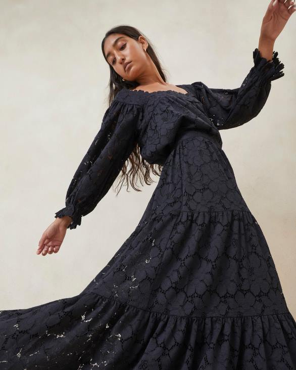 femmes Loeffler Randall noir jupe à volants en dentelle Luna vêtements 8HL8243