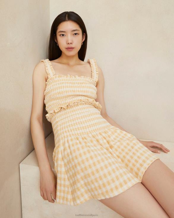 femmes Loeffler Randall vichy beige jupe smockée sienne vêtements 8HL8253