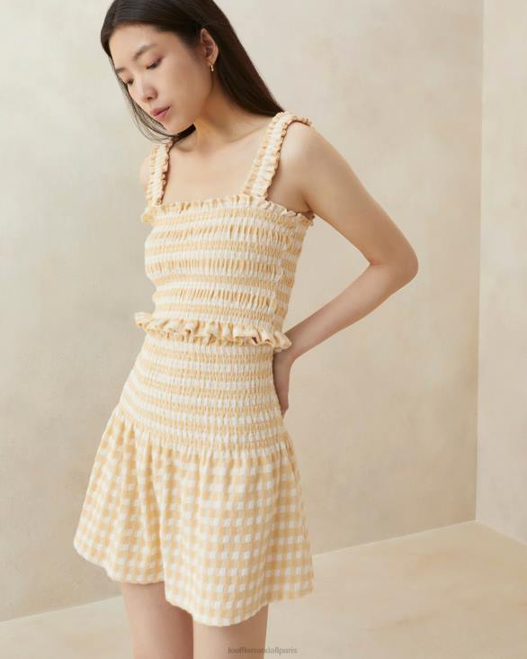 femmes Loeffler Randall vichy beige jupe smockée sienne vêtements 8HL8253
