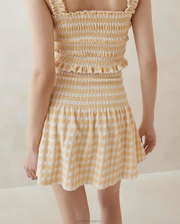 femmes Loeffler Randall vichy beige jupe smockée sienne vêtements 8HL8253
