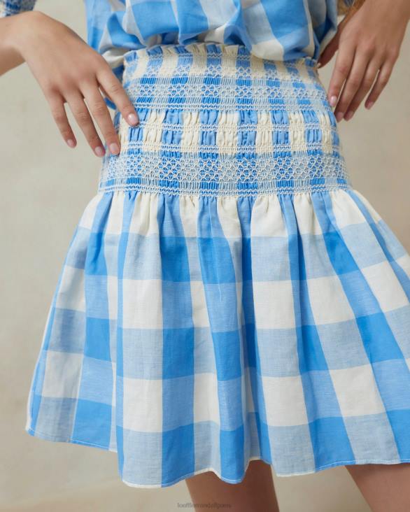 femmes Loeffler Randall vichy bleu jupe smockée gilles vêtements 8HL8220