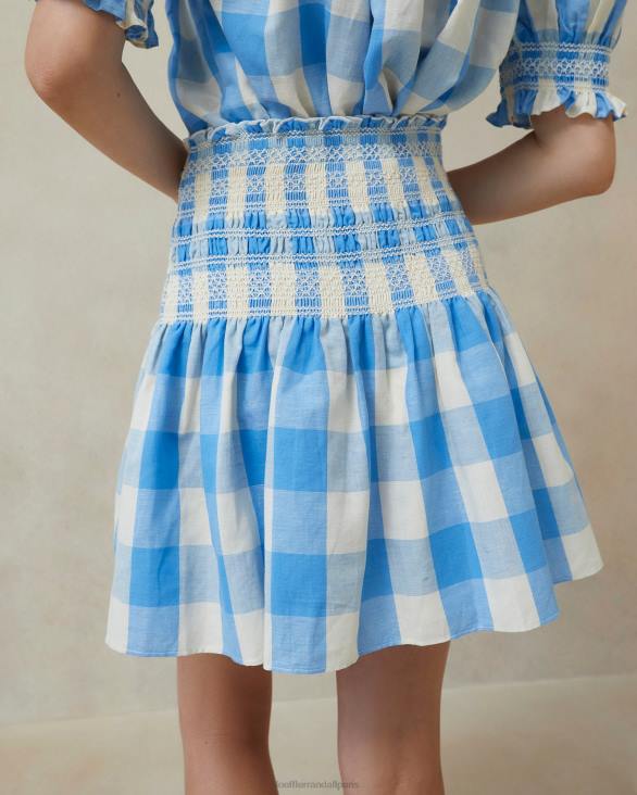 femmes Loeffler Randall vichy bleu jupe smockée gilles vêtements 8HL8220